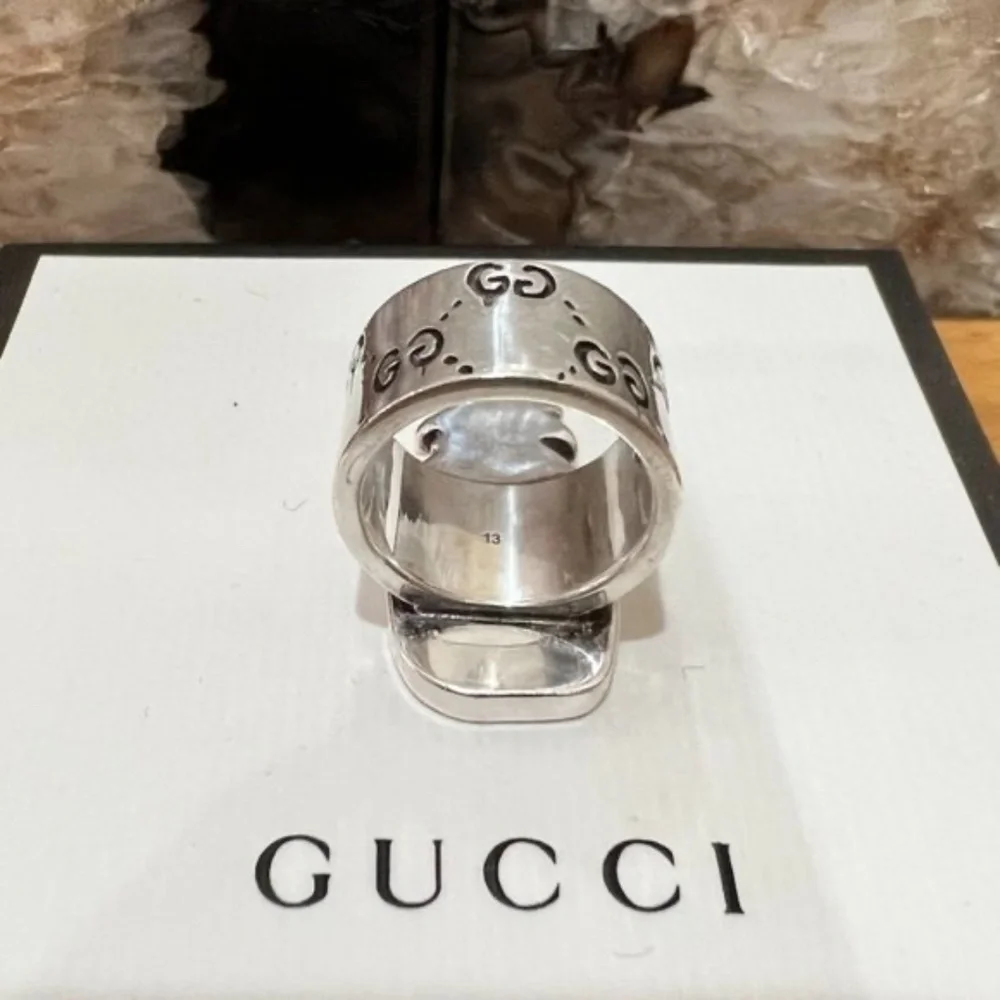 Gucci Ghost 925 Silver GG All Over Logo Pineapple Ring - Size 5.75us - Picture 6 of 16